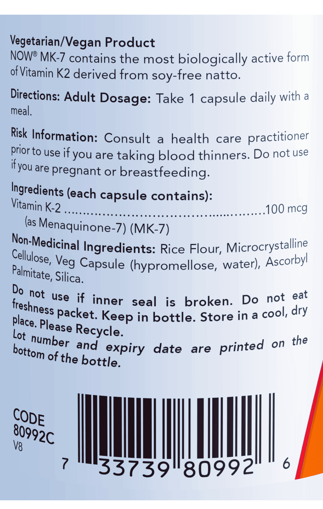 NOW Foods MK-7 Vitamin K-2 100mcg, 60 Veggie Caps - detoks.ca